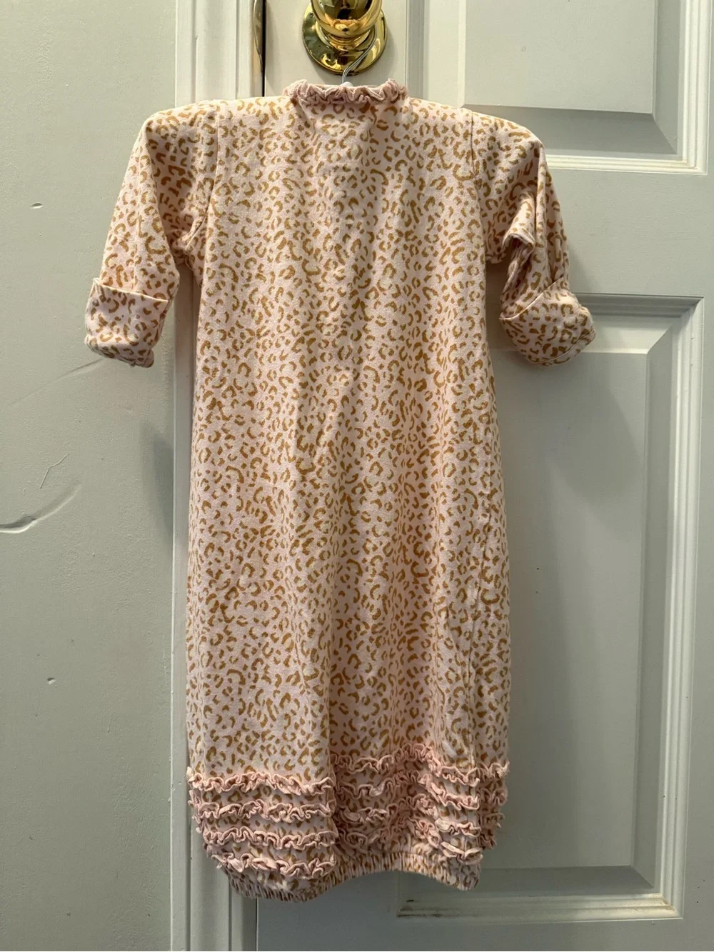 Biscotti Pink and Tan Leopard Print Baby gown w/matching cap